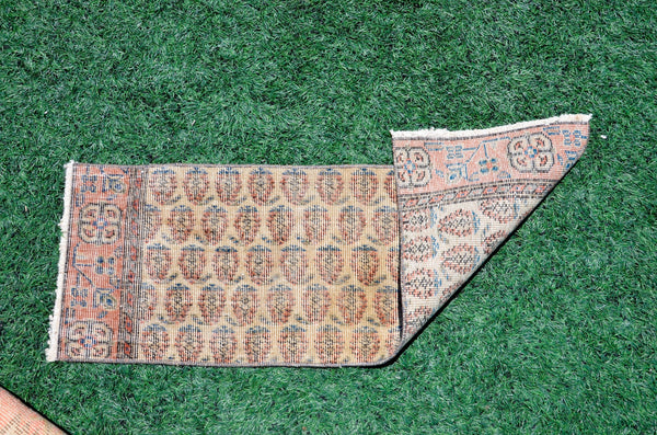 Handmade Turkish Vintage small area rug doormat for home decor, bathroom rug, area oushak rug bathroom mat kitchen kilim rug, rug 3.4x1.2, 666036