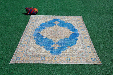 Handmade Turkish large Vintage rug for home decor, oversize rug, area rug oushak rug boho rug bedroom rug kitchen rug  kilim rug, rugs 7x10, 666254