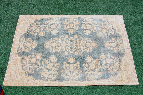 Stained Natural Turkish Vintage rug for home decor, oversize rug, area rug oushak rug boho rug bedroom rug kitchen rug  kilim rug, rugs 5x8, 666292