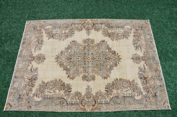 Natural Turkish Vintage rug for home decor, oversize rug, area rug oushak rug boho rug bedroom rug kitchen rug  kilim rug, rugs 6x9, 666300