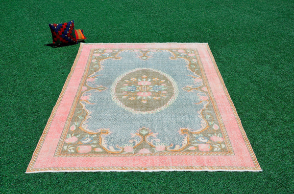 Stained Turkish Handmade Vintage rug for home decor, oversize rug, area rug oushak boho rug bedroom rug kitchen rug  kilim rug, rugs 7x10, 666301