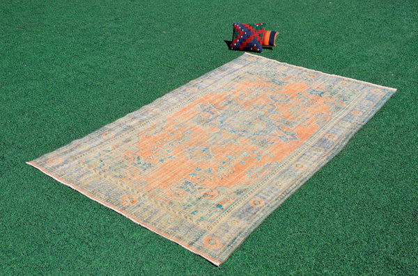 Unique Turkish large Vintage rug for home decor, oversize rug, area rug oushak rug boho rug bedroom kitchen rug  kilim rug, rugs 6x10, 666307