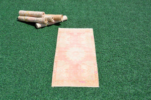 Handmade Turkish Vintage small area rug doormat for home decor, bathroom rug, area oushak rug bathroom mat kitchen kilim rug, rug 3.3X1.6, 665815