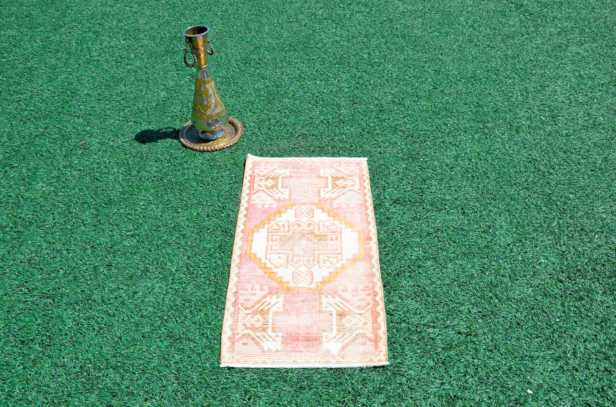Natural Turkish Vintage small area rug doormat for home decor, bathroom rug, area oushak rug bathroom mat kitchen rug kilim rug, rug 3.1X1.5, 665827