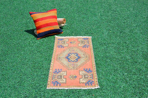 Turkish Handmade Vintage small area rug doormat for home decor, bathroom rug, area oushak rug bathroom mat kitchen kilim rug, rug 3.4x1.6, 665841