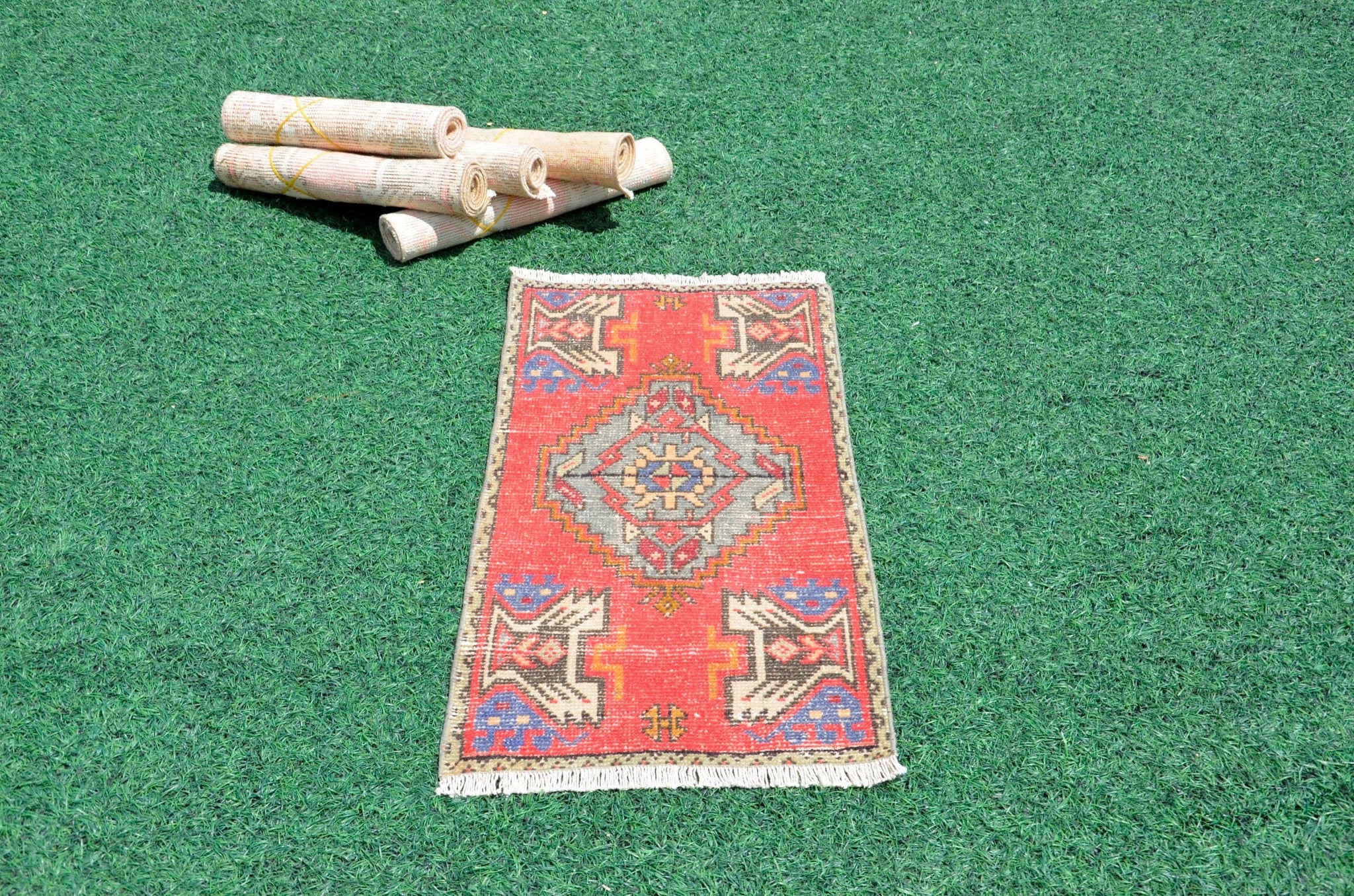 Natural Turkish Vintage small area rug doormat for home decor, bathroom rug, area oushak rug bathroom mat kitchen rug kilim rug, rug 2.9X1.5, 665844