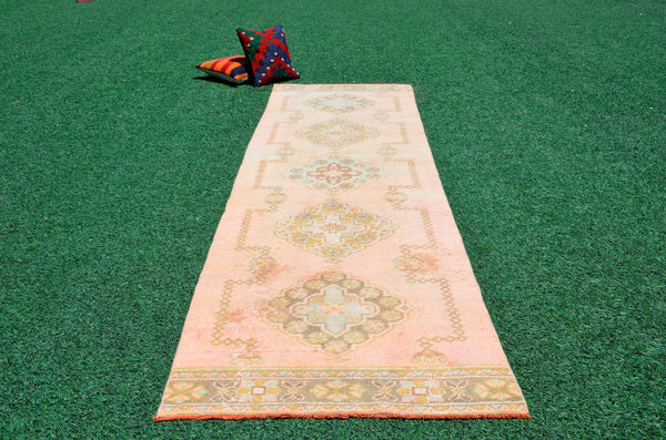 Unique Vintage Turkish runner rug for home decor, area rug, Anatolian oushak rug boho rug bedroom rug kitchen rug kilim, 10'9"x2'", 666419
