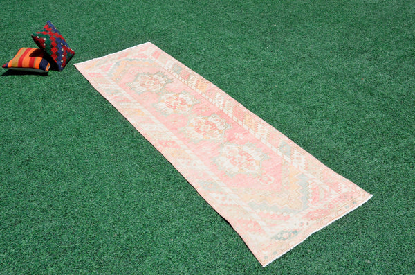 Turkish Handmade Vintage runner rug for home decor, area rug, Anatolian oushak rug boho rug kitchen rug  bathroom rug kilim, 9'1" x 2'8", 666427