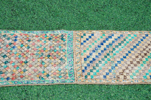 Vintage Turkish Handmade runner rug for home decor, area rug, Anatolian oushak rug boho rug kitchen rug  bathroom rug kilim, 7'5" x 1'9", 666424