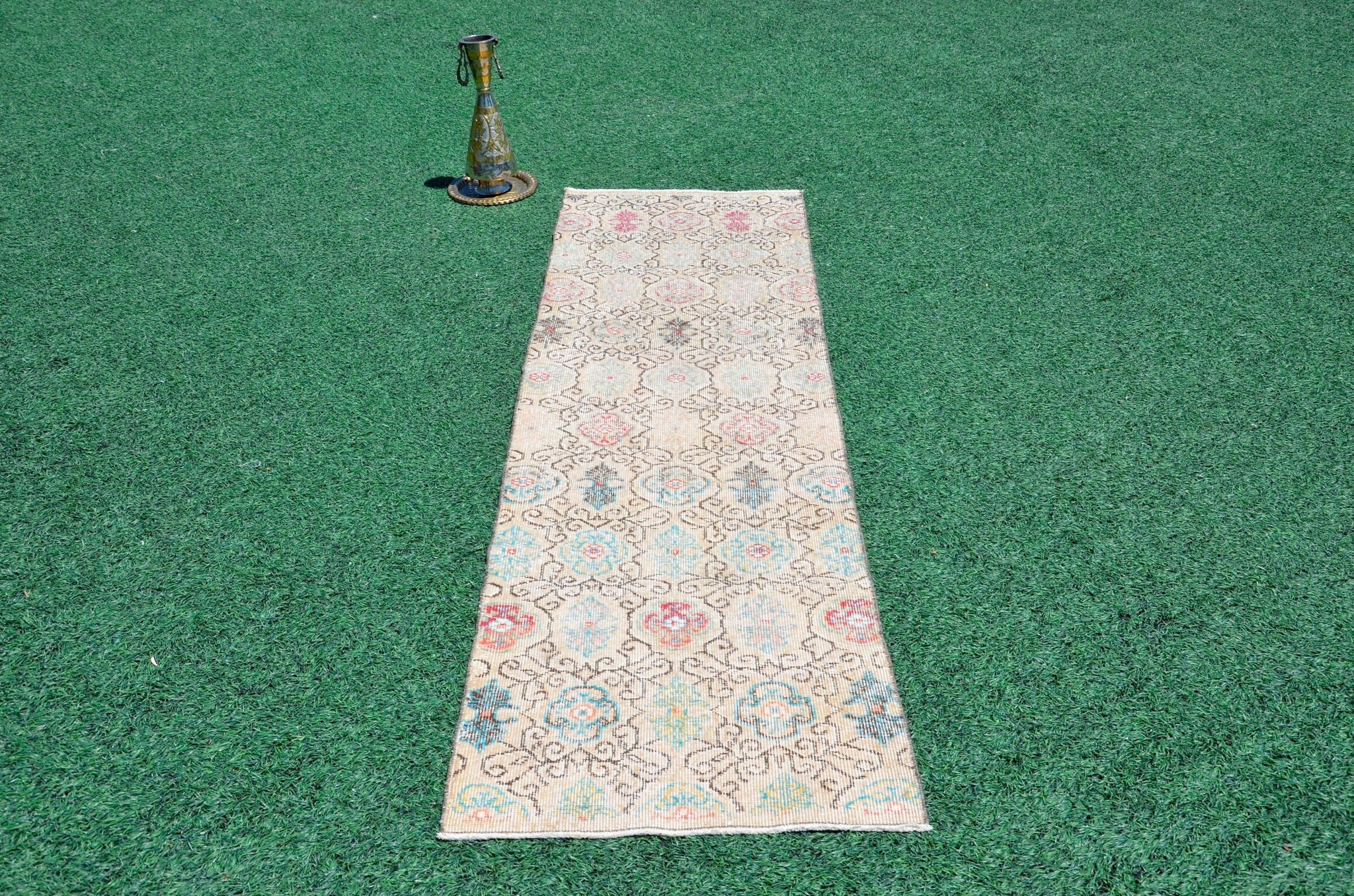 Unique Vintage Turkish runner rug for home decor, area rug, Anatolian oushak rug boho rug bedroom rug kitchen rug kilim, 7'6"x2'3", 666425