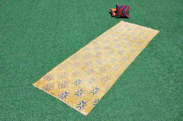 Turkish Handmade Vintage runner rug for home decor, area rug, Anatolian oushak rug boho rug kitchen rug  bathroom rug kilim, 9'8" x 3'4", 666426