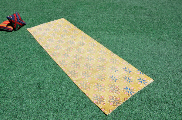 Turkish Handmade Vintage runner rug for home decor, area rug, Anatolian oushak rug boho rug kitchen rug  bathroom rug kilim, 9'8" x 3'4", 666426