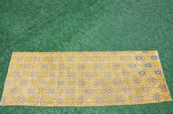 Turkish Handmade Vintage runner rug for home decor, area rug, Anatolian oushak rug boho rug kitchen rug  bathroom rug kilim, 9'8" x 3'4", 666426