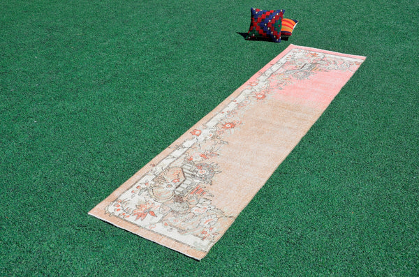 Turkish Handmade Vintage runner rug for home decor, area rug, Anatolian oushak rug boho rug kitchen rug  bathroom rug kilim, 11'1" x 2'8", 666434