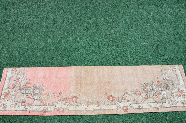 Turkish Handmade Vintage runner rug for home decor, area rug, Anatolian oushak rug boho rug kitchen rug  bathroom rug kilim, 11'1" x 2'8", 666434