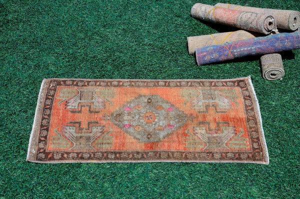 Natural Turkish Vintage small area rug doormat for home decor, bathroom rug, area oushak rug bathroom mat kitchen ru  kilim rug, rug 2,9X1,6, 665582