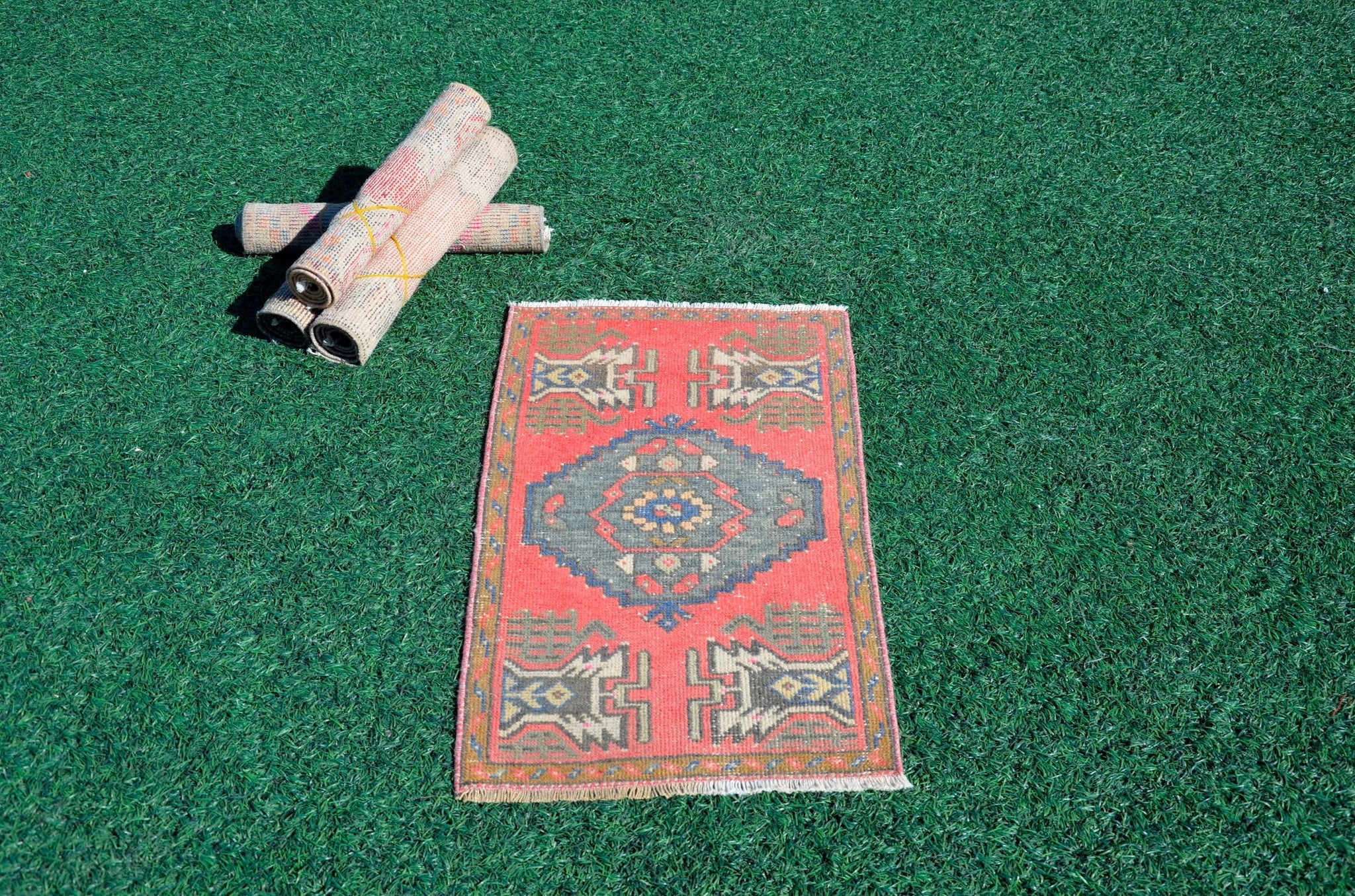Natural Turkish Vintage small area rug doormat for home decor, bathroom rug, area oushak rug bathroom mat kitchen ru  kilim rug, rug 3.1X1.6, 665813