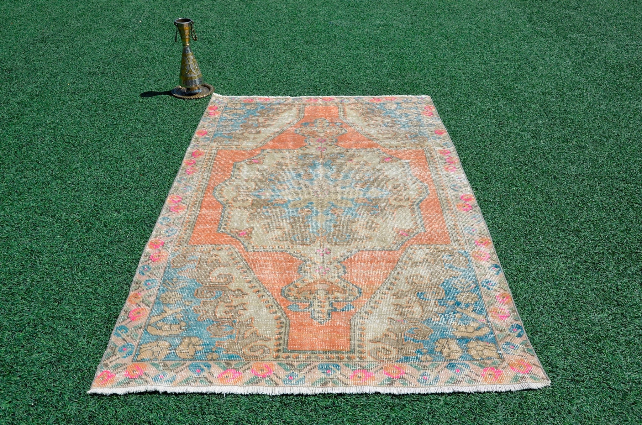 Natural oushak Turkish rug for home decor, Vintage rug, area rug boho rug bedroom rug kitchen rug bathroom rug kilim rugs handmade, rugs 4x7, 666310