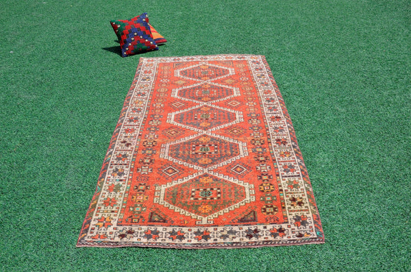 Turkish Natural oushak rug for home decor, Vintage rug, area rug boho rug bedroom rug kitchen rug bathroom rug kilim rugs handmade, rugs 4x8, 666311