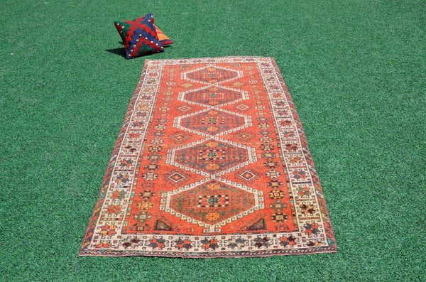 Turkish Natural oushak rug for home decor, Vintage rug, area rug boho rug bedroom rug kitchen rug bathroom rug kilim rugs handmade, rugs 4x8, 666311