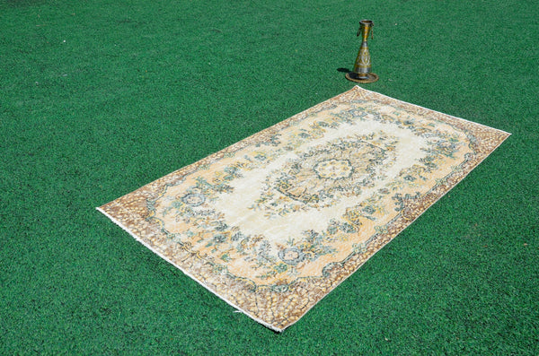 Turkish Natural oushak rug for home decor, Vintage rug, area rug boho rug bedroom rug kitchen rug bathroom rug kilim rugs handmade, rugs 4x7, 666315