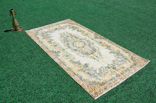 Turkish Natural oushak rug for home decor, Vintage rug, area rug boho rug bedroom rug kitchen rug bathroom rug kilim rugs handmade, rugs 4x7, 666315