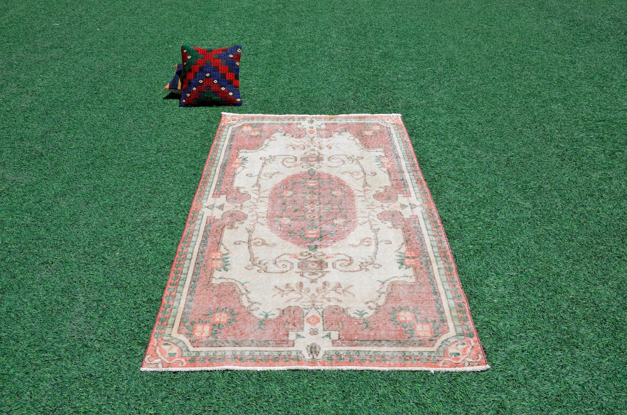 Handmade Natural oushak Turkish rug for home decor, Vintage rug, area rug boho rug bedroom rug kitchen rug bathroom rug kilim rugs, rugs 4x7, 666318