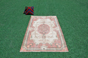 Handmade Natural oushak Turkish rug for home decor, Vintage rug, area rug boho rug bedroom rug kitchen rug bathroom rug kilim rugs, rugs 4x7, 666318