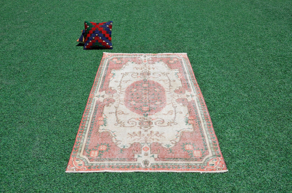 Handmade Natural oushak Turkish rug for home decor, Vintage rug, area rug boho rug bedroom rug kitchen rug bathroom rug kilim rugs, rugs 4x7, 666318
