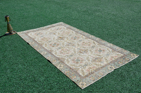 Oushak Natural Turkish rug for home decor, Vintage rug, area rug boho rug bedroom rug kitchen rug bathroom rug kilim rugs handmade, rugs 4x8, 666320