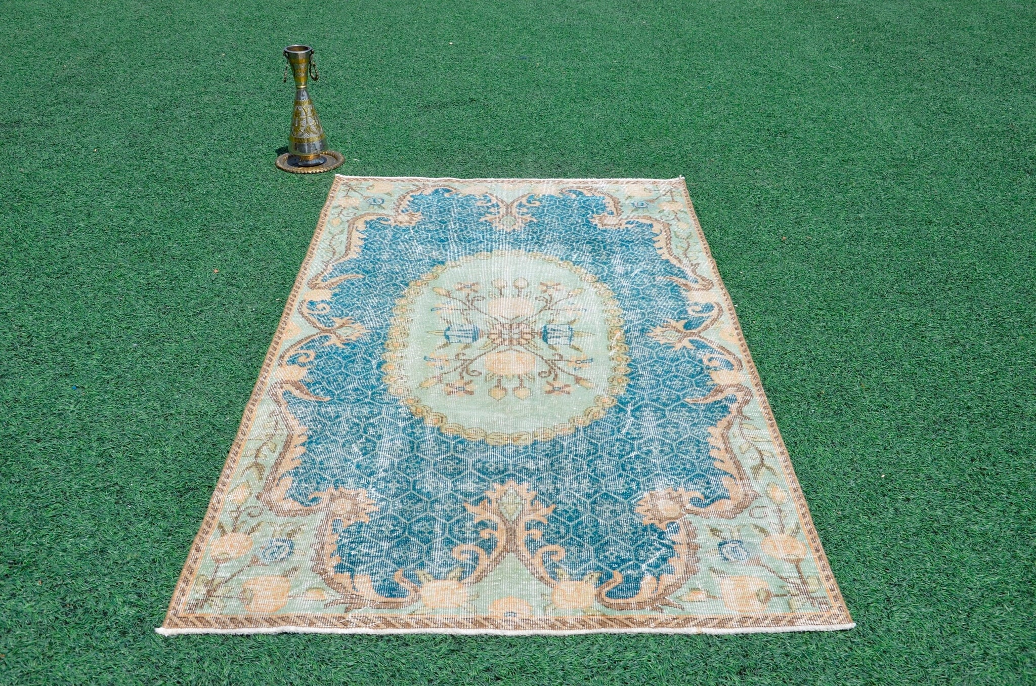 Oushak Natural Turkish rug for home decor, Vintage rug, area rug boho rug bedroom rug kitchen rug bathroom rug kilim rugs handmade, rugs 4x7, 666327