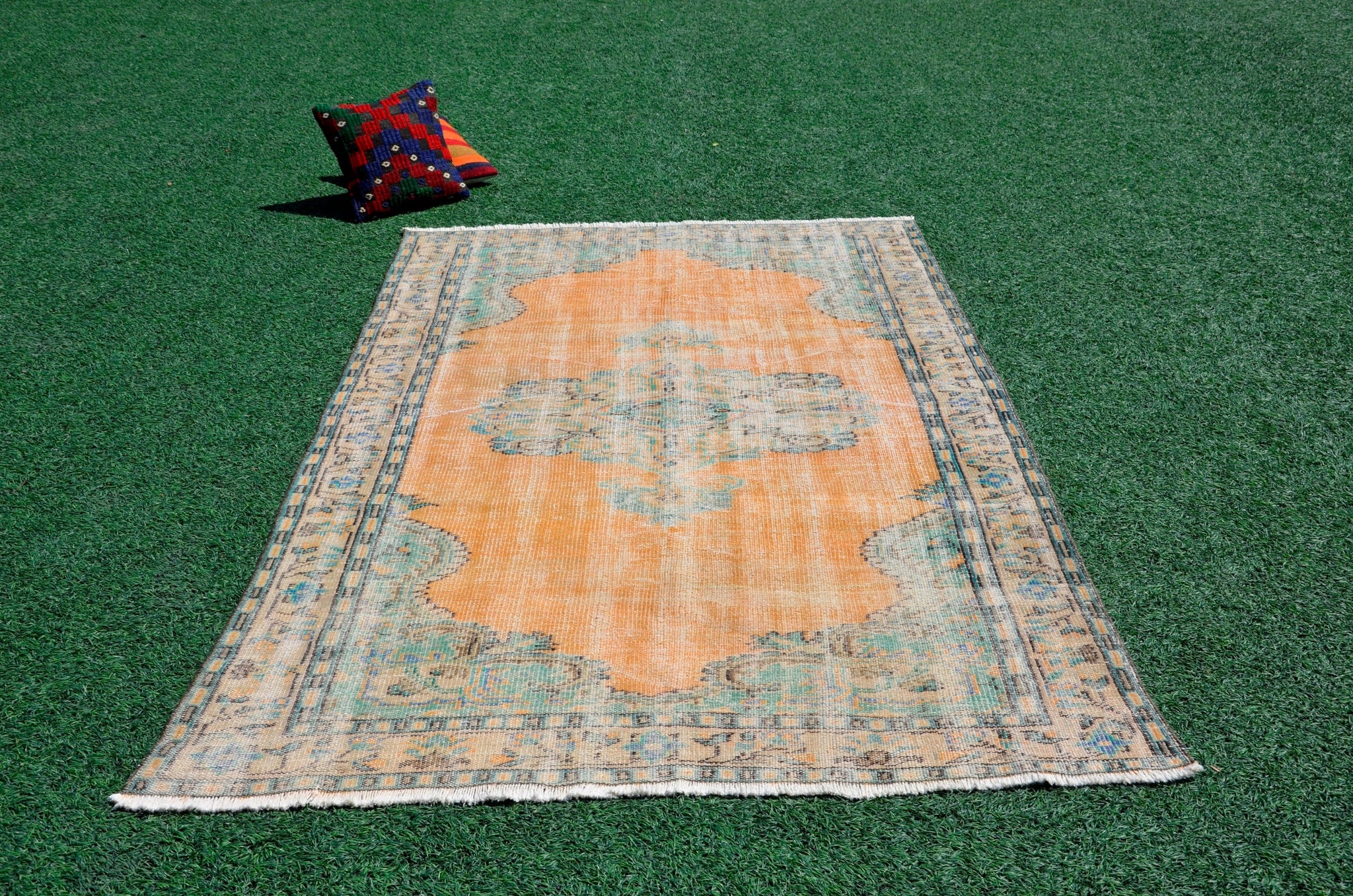 Oushak Natural Turkish rug for home decor, Vintage rug, area rug boho rug bedroom rug kitchen rug bathroom rug kilim rugs handmade, rugs 5x8, 666331