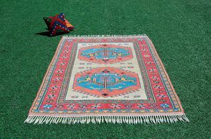 Turkish Natural oushak rug for home decor, Vintage rug, area rug boho rug bedroom rug kitchen rug bathroom rug kilim rugs handmade, rugs 5x7, 666332