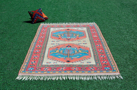 Turkish Natural oushak rug for home decor, Vintage rug, area rug boho rug bedroom rug kitchen rug bathroom rug kilim rugs handmade, rugs 5x7, 666332