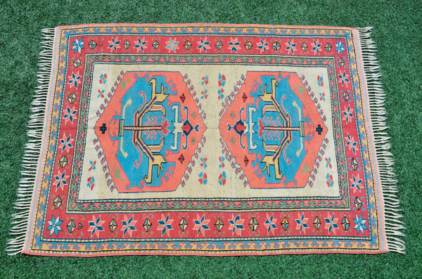 Turkish Natural oushak rug for home decor, Vintage rug, area rug boho rug bedroom rug kitchen rug bathroom rug kilim rugs handmade, rugs 5x7, 666332