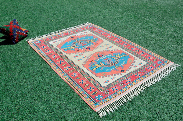 Turkish Natural oushak rug for home decor, Vintage rug, area rug boho rug bedroom rug kitchen rug bathroom rug kilim rugs handmade, rugs 5x7, 666332
