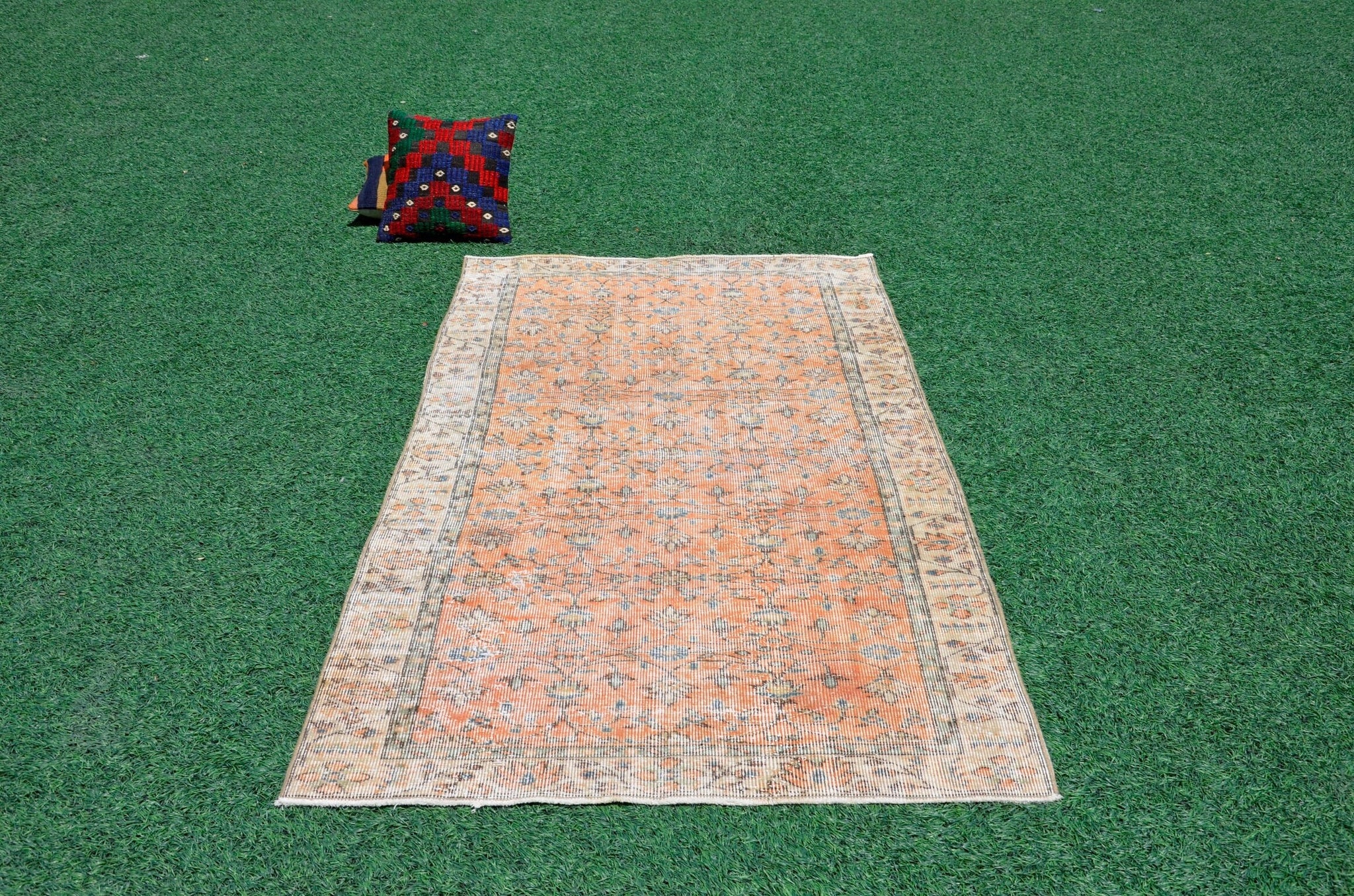 Oushak Natural Turkish rug for home decor, Vintage rug, area rug boho rug bedroom rug kitchen rug bathroom rug kilim rugs handmade, rugs 4x7, 666334