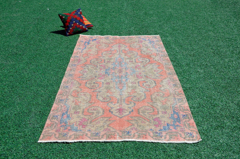 Oushak Natural Turkish rug for home decor, Vintage rug, area rug boho rug bedroom rug kitchen rug bathroom rug kilim rugs handmade, rugs 4x7, 666338