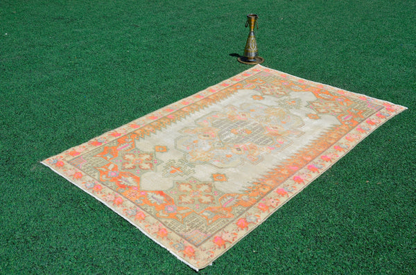 Unique Natural oushak Turkish rug for home decor, Vintage rug, area rug boho rug bedroom rug kitchen rug kilim rugs handmade, rugs 4x7, 666343