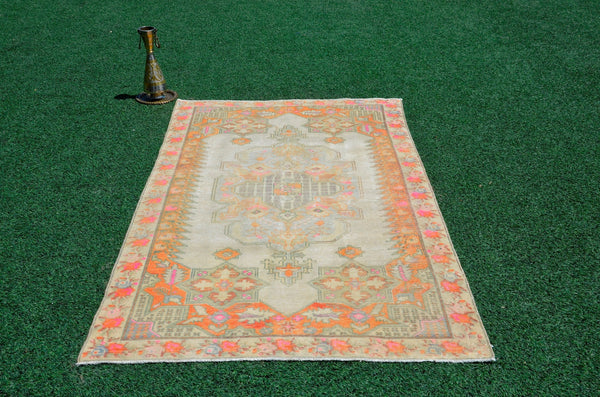 Unique Natural oushak Turkish rug for home decor, Vintage rug, area rug boho rug bedroom rug kitchen rug kilim rugs handmade, rugs 4x7, 666343