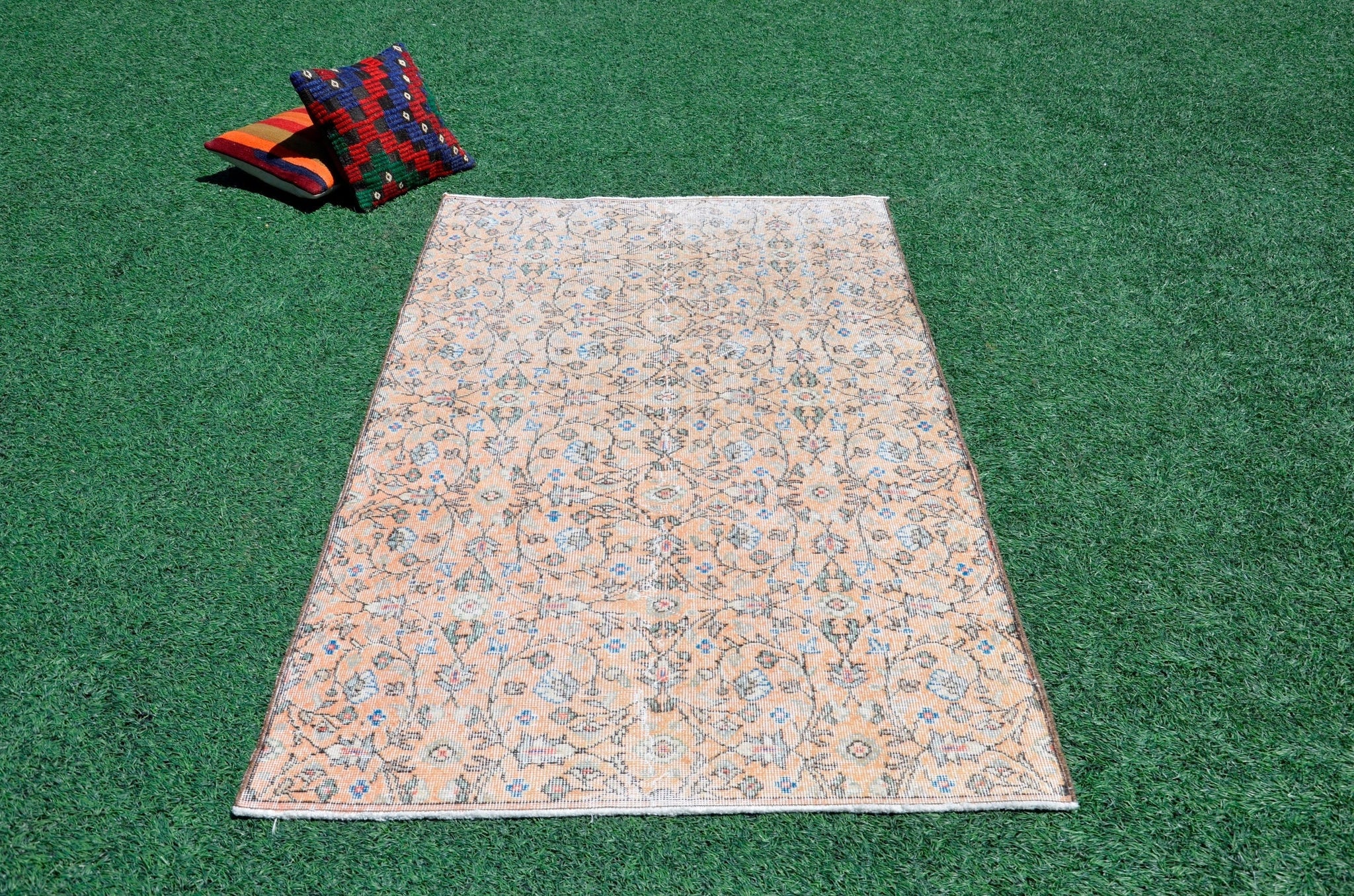 Handmade Natural oushak Turkish rug for home decor, Vintage rug, area rug boho rug bedroom rug kitchen rug bathroom rug kilim rugs, rugs 4x7, 666347