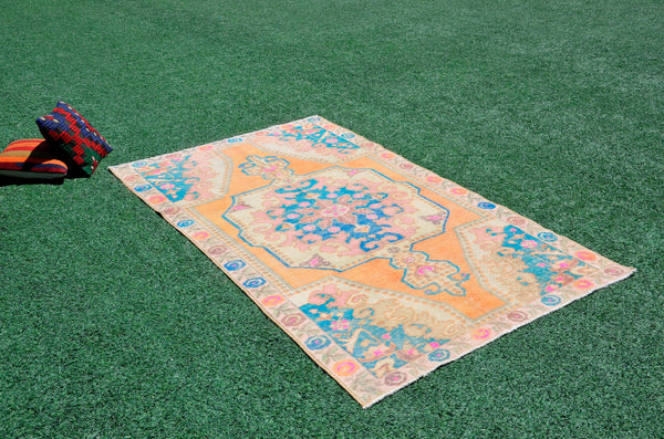 Turkish Natural oushak rug for home decor, Vintage rug, area rug boho rug bedroom rug kitchen rug bathroom rug kilim rugs handmade, rugs 4x7, 666354