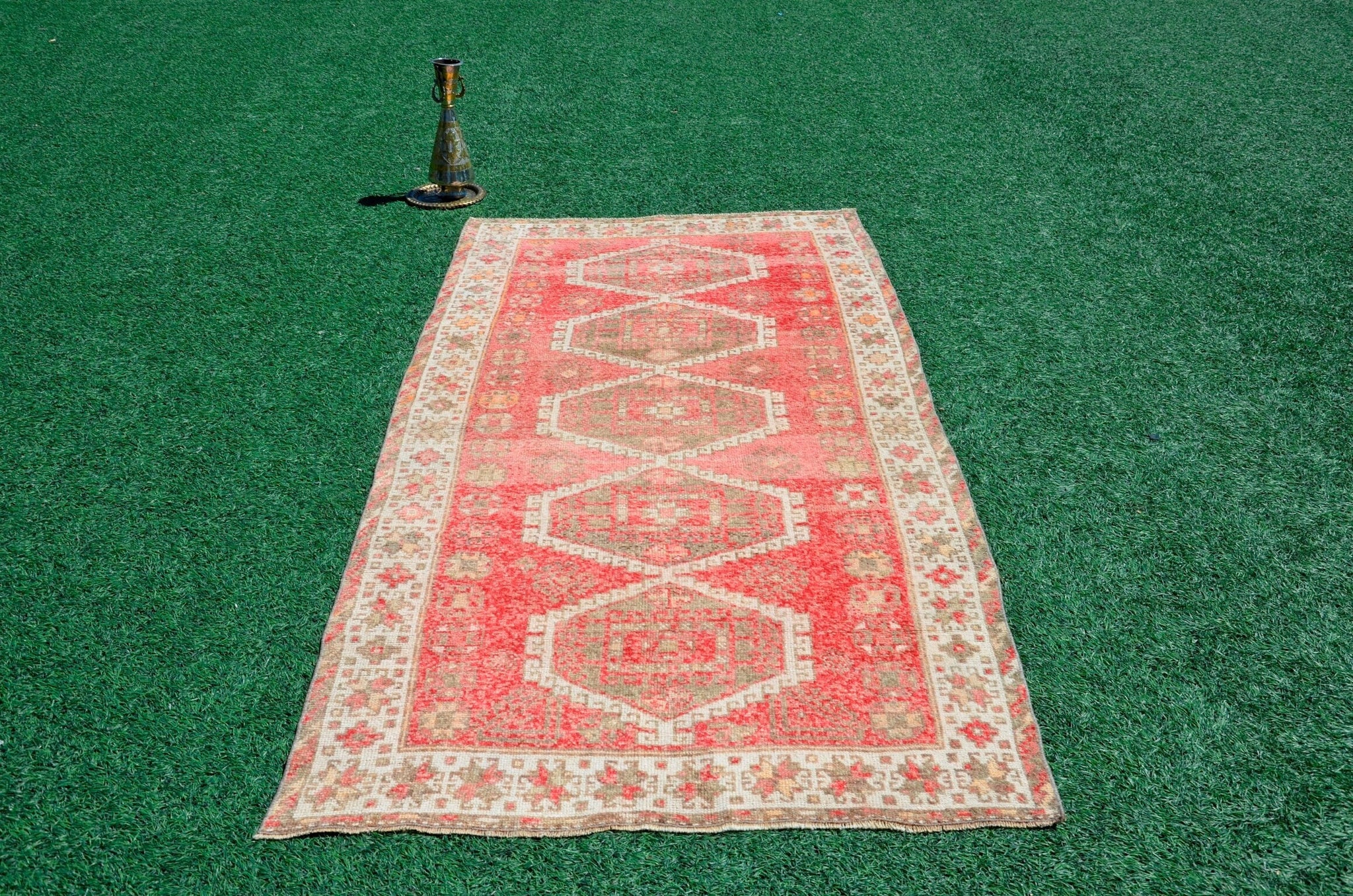 Handmade Natural oushak Turkish rug for home decor, Vintage rug, area rug boho rug bedroom rug kitchen rug bathroom rug kilim rugs, rugs 4x8, 666357