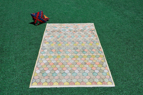 Unique Natural oushak Turkish rug for home decor, Vintage rug, area rug boho rug bedroom rug kitchen rug kilim rugs handmade, rugs 4x8, 666358
