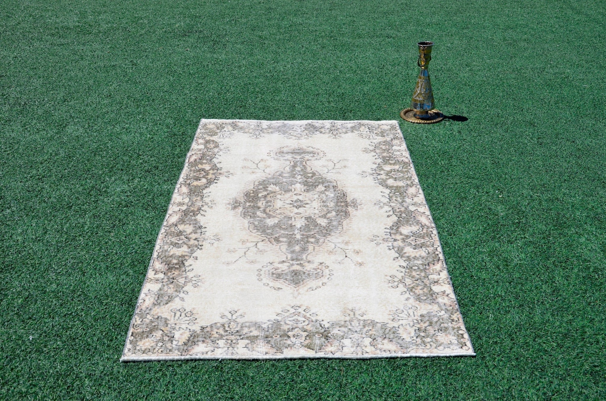 Oushak Natural Turkish rug for home decor, Vintage rug, area rug boho rug bedroom rug kitchen rug bathroom rug kilim rugs handmade, rugs 4x7, 666360