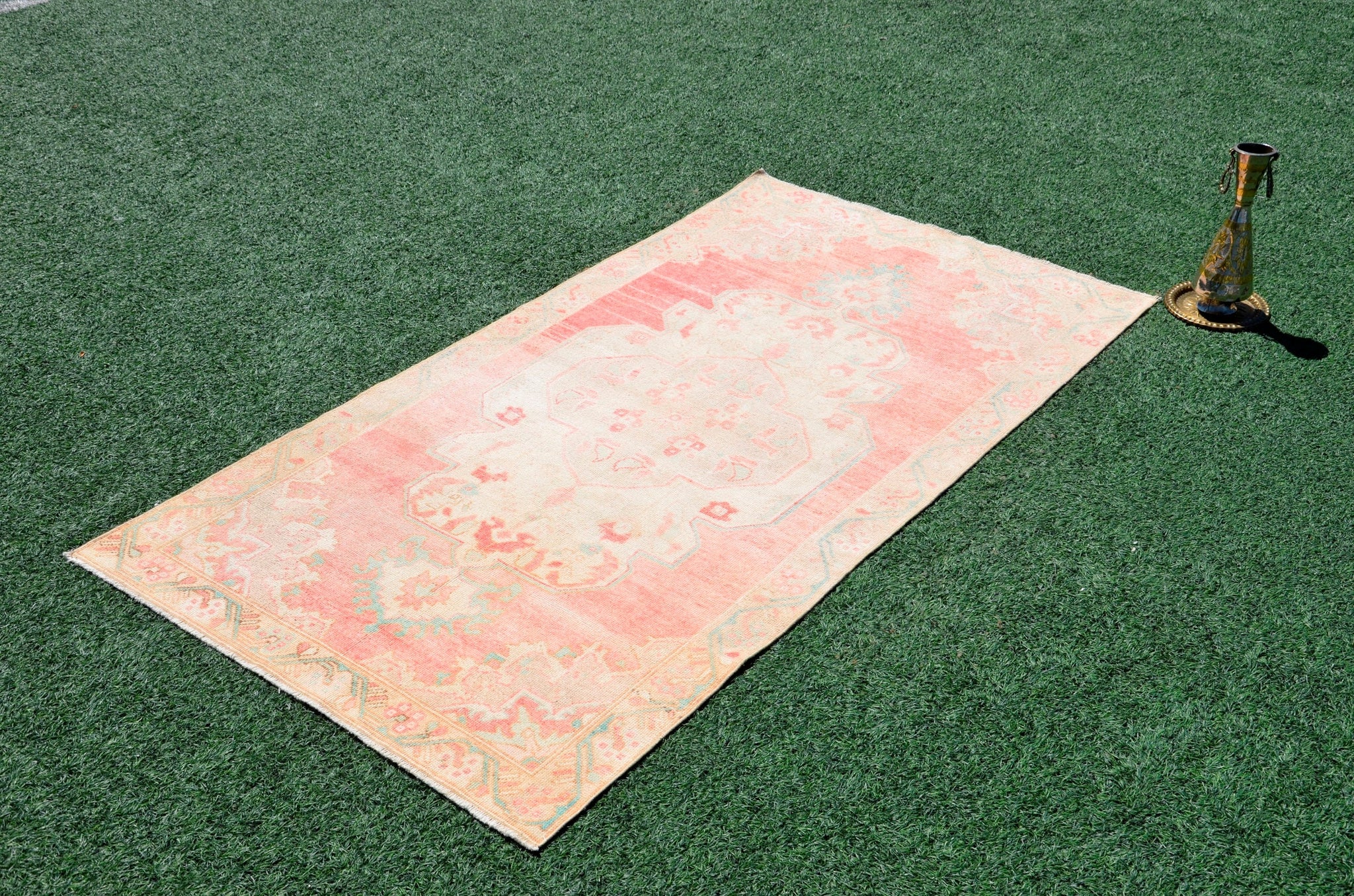 Handmade Natural oushak Turkish rug for home decor, Vintage rug