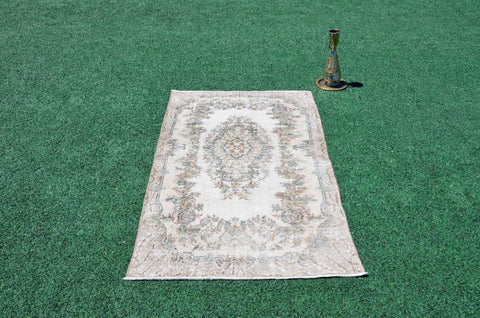Handmade Natural oushak Turkish rug for home decor, Vintage rug, area rug boho rug bedroom rug kitchen rug bathroom rug kilim rugs, rugs 4x6, 666362