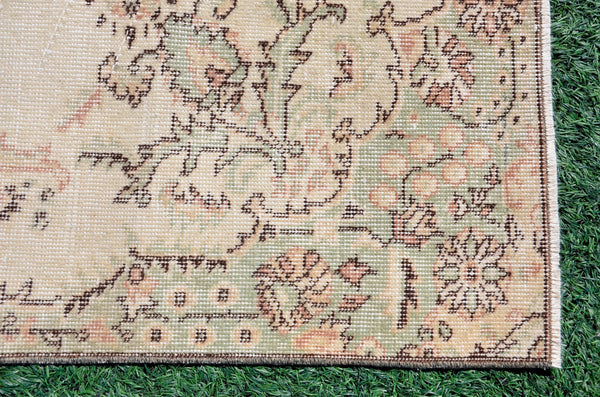 Handmade Natural oushak Turkish rug for home decor, Vintage rug, area rug boho rug bedroom rug kitchen rug bathroom rug kilim rugs, rugs 4x7, 666366