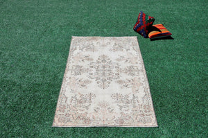 Handmade Natural oushak Turkish rug for home decor, Vintage rug, area rug boho rug bedroom rug kitchen rug bathroom rug kilim rugs, rugs 4x7, 666366