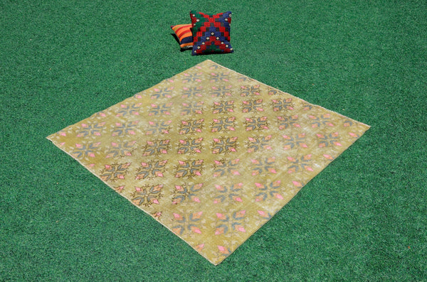 Oushak Natural Turkish rug for home decor, Vintage rug, area rug boho rug bedroom rug kitchen rug bathroom rug kilim rugs handmade, rugs 5x5, 666370